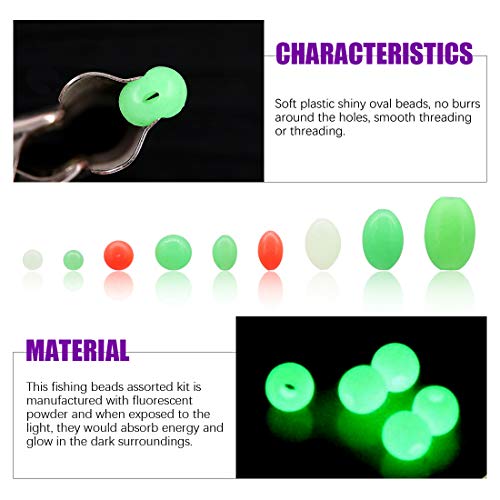 Swpeet 1050Pcs Plastic Oval Shaped Luminous Fishing Beads Assortment Kit, Soft Rigging Lures Baits Tackle Tools Floats Set for Rig
