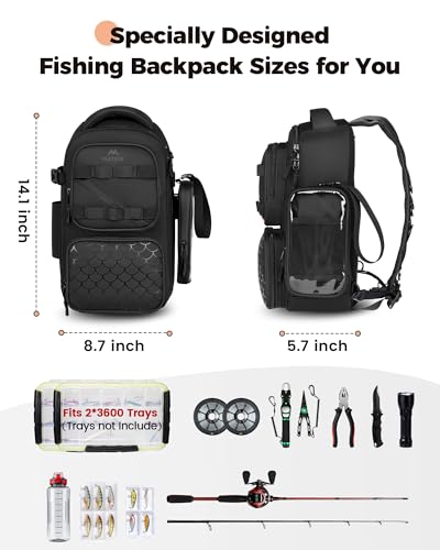 MATEIN Fishing Sling Bag with Lure Rod Holder & Phone Pouch, Waterproof 3600 Tackle Box Backpack with Removable Bait Binder - color: Black