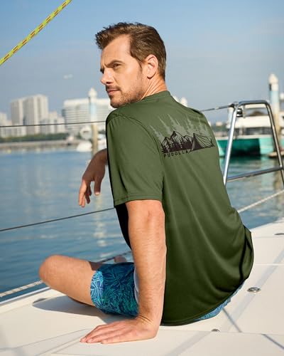 Pudolla Men's Fishing Swim Graphic Shirts Short Sleeve Sun Protection UV UPF 50+ SPF Tee Quick Dry Lightweight Water Tops - color: Army_green_tent, size: 4X-Large