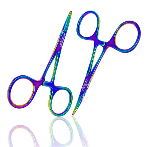 Cynamed Mosquito Hemostatic Forceps with Multicolor/Rainbow Titanium Coating - Premium Quality - Hemostat Clamping Pliers with Serrated Jaws - 3.5 in. (Straight) - style: Straight