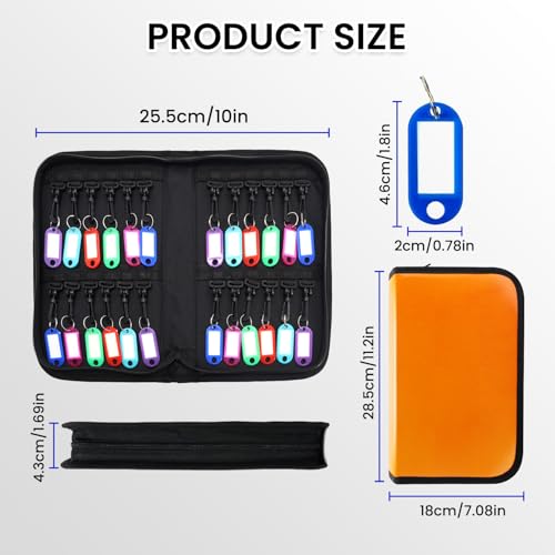 Zippered Key Case, Key Organizer, Fireproof and Waterproof Key Binder with 24 Hooks and Tags Portable Key Storage Book for Offices Real Estate Agencies Hotels and Rental Management - size: 24 keys