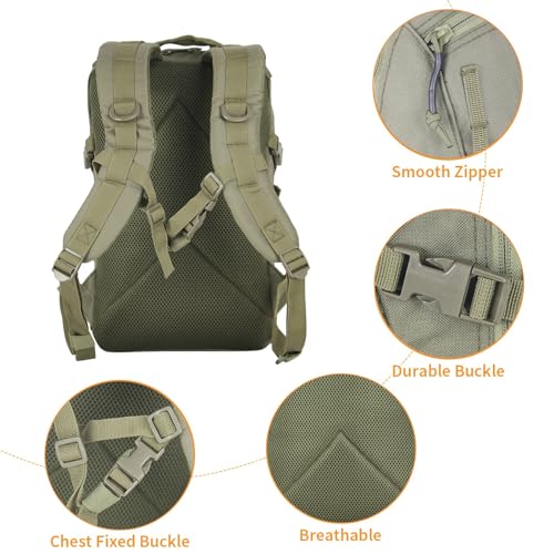 Small Tactical Hiking Backpack, 12L MOLLE Bookbag Daypack for Travel | MOLLE webbing expands carry options;compact,lightweight design fits hiking,school,camping,travel and daily use - color: Green