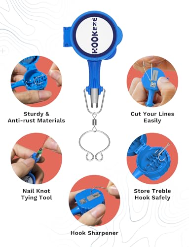 HOOK-EZE Fishing Knot Tying Tool,Treble Hook Covers Keeps Lures Safe, Hook Sharpener, Lure Wraps for Fishing Rod, Fishing Line Cutter Accessories Gifts for Anglers Fishermen