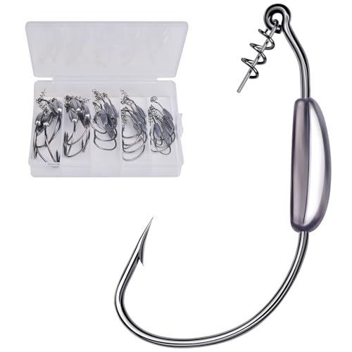 Fishing Hooks for Bass Fishing - 100pcs EWG Offset Worm Hook Texas Rig Hooks for Freshwater Saltwater Size 1/0 2/0 3/0 4/0 5/0 - Soft Lures Worms Plastics Bait Fishing Hook with Tackle Box - color: Weighted Swimbait Hooks, size: 2/0-25pcs