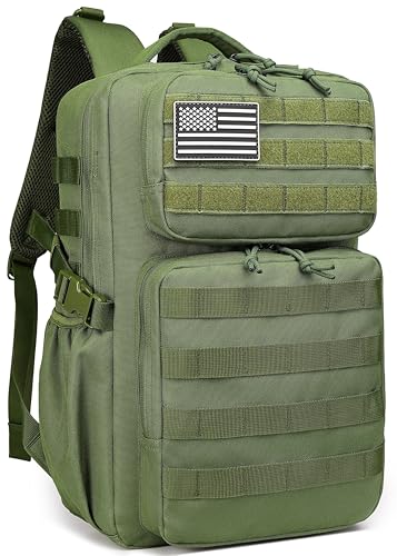 Wotony Military Tactical Backpack for Men Waterproof Daypack 3 Day Assault Pack Molle Bag with Water Bottle Holder - color: Military Green, size: 25L