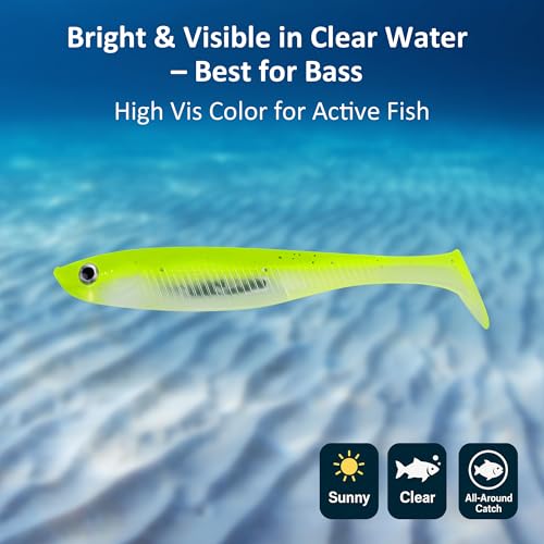 5/6Pcs Pre-Rigged Soft Plastic Lures, Paddle Tail Swimbait, Jig Heads for Bass, Walleye, Pike, Trout, Redfish Fishing - color: Chartreuse
