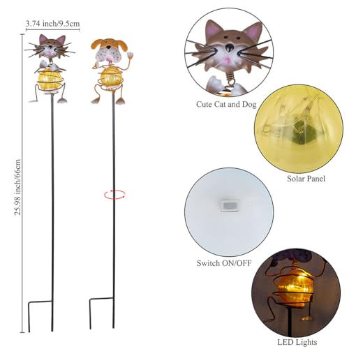 Solar Garden Lights,26''H Cat Dog Waterproof Decorative Solar Stake Light,Decorative Statues Figurine Lights for Lawn Patio Pathway for Outside - color: Cat and Dog