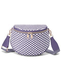 Trendy Woven Checkered Crossbody Bum Bag for Women，PU Leather Checkered Purse Fanny Packs Belt Bag (Woven Bum Bag - Cloudy Purple White) - color: Woven Bum Bag - Cloudy Purple White