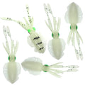 5pcs Chartreuse Glow Fish WOW! 6" Chase Squid Skirt Luminous Realistic Squid Octopus baits 3D Large Eyes Premium Quality Soft Plastic Fishing Lures Green