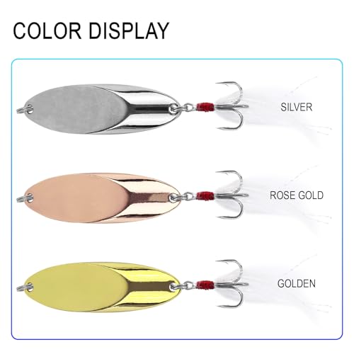 12Pcs Fishing Spoons Lures, Casting Spoon Treble Hooks 5g(3/16oz) 7g(1/4oz) 10g(3/8oz) 14g(1/2oz), Hard Metal Fishing Spoons for Trout Bass