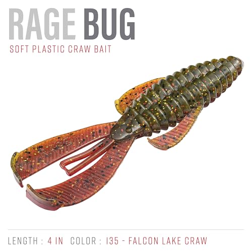 Strike King Rage Bug Fishing Lure, Soft Plastic Grub, Unique Design, Subtle Action - color: Falcon Lake Craw, size: 4"