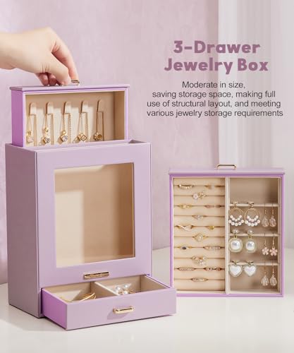 Homde Jewelry Organizer Girls Women Jewelry Box for Necklaces Rings Earrings Gift Bracelets Storage Case (Grey Purple + Gold) - color: Grey Purple + Gold