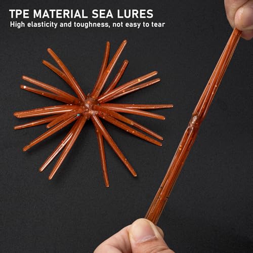 QualyQualy Urchin Bait for Bass Fishing, Floating TPE Creature Lures - 2.5'' / 3.6''/ 4'' /5.1'' Multi-Tentacle Soft Plastic Bait for Bass, Walleye, Pike - color: #04 Dark Browm, size: S-10pcs
