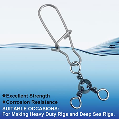 OROOTL 3 Way Snap Swivels Fishing Tackle, 50pcs Three Way Swivel with Duo Lock Snap Stainless Steel Cross Line Barrel Triple Swivels Snaps Connector for Saltwater Freshwater Fishing - size: 2#_75lb-50pcs