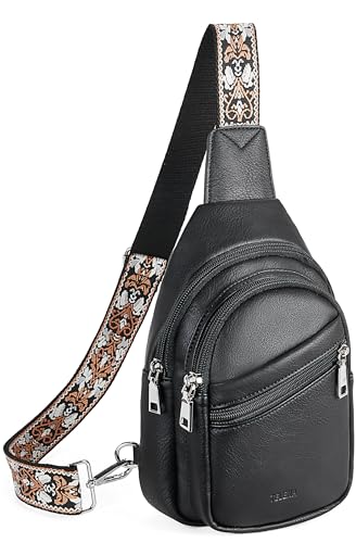 Telena Sling Bag for Women Crossbody Bags Purse for Women Vegan Leather Fanny Pack with Adjustable Strap - color: 1-black