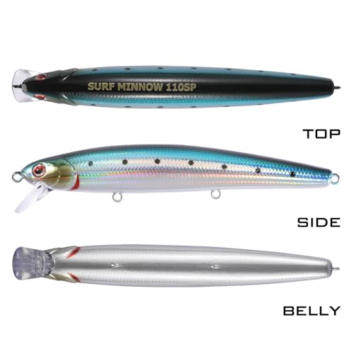 LITTMA California Surf Fishing Lures Saltwater Jerkbait Crankbait Surf Minnow 110/125 - Metallic Sardine Super Glow & Pearl Pink Belly Glow Lures for Halibut & Striper Fishing - color: Metallic Sardine, size: 110mm - 5/8oz