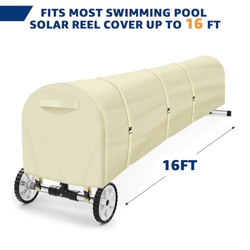 Swimming Pool Solar Reel Cover, 16Ft Heavy Duty Waterproof Solar Blanket Reel Cover, UV Resistant Solar Blanket Reel Roller Covers Swimming Pool Solar Reel Covers for Inground Pool, Begie - color: Beige, size: 16 FT