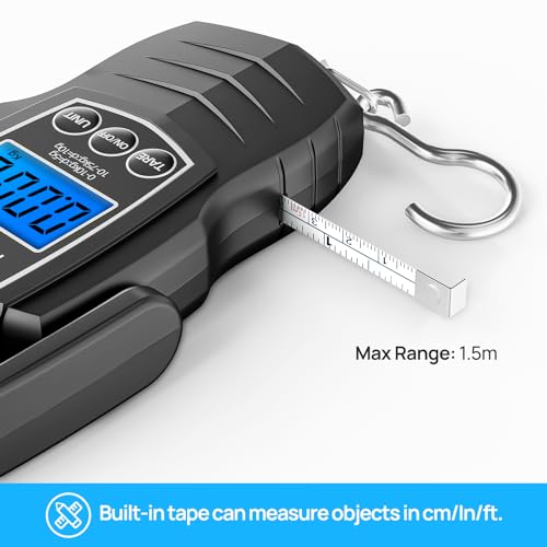 75Kg/165Lb Digital Luggage Scale for Travel, Fishing Weight Scale Unit with 1.5M Measuring Tape, Suitcase Weight Unit Can Switch Kg/Lb/Jin/Oz 4 Units, with Hook, Battery Included - color: black