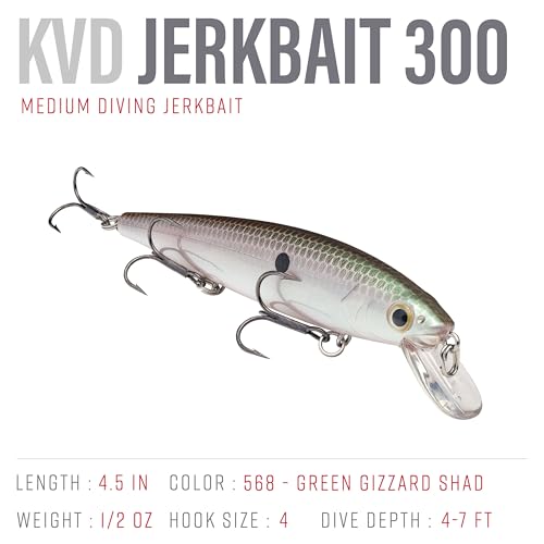 Strike King KVD Jerkbait 3 Hook - color: Green Gizzard Shad, size: 4.75 inch (Pack of 1)