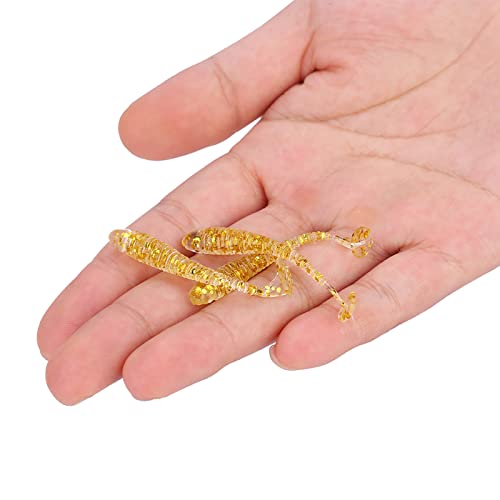 Akozon 50PCS Soft Plastic 5cm Fishing Lures, Ttail Grub Worm Bait, Fish Tackle Accessory in Vibrant Orange Color, Ideal for Fishing Enthusiasts - Pack of 50 - color: Gold