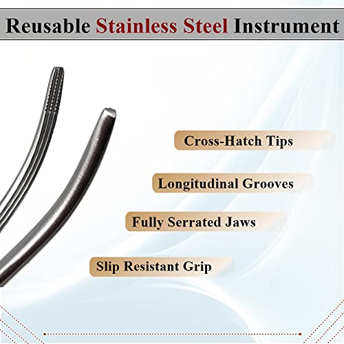 Rochester Carmalt Hemostatic Forceps Straight + Curved with Cross Serrated Jaws and Longitudinal Grooves - Premium Stainless Steel - Self Locking Artery Hemostats 6.25 Inch- Gold Handle Set of 2