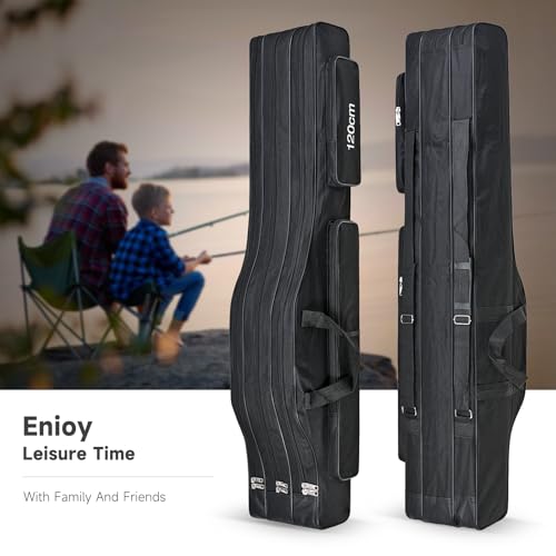 3 Layers Fishing Pole Bag,Portable 3 Layers Oxford Folding Rod Carry Case,Fishing Reel Tackle Storage Bag Case - color: Black, size: 120cm/47.2in