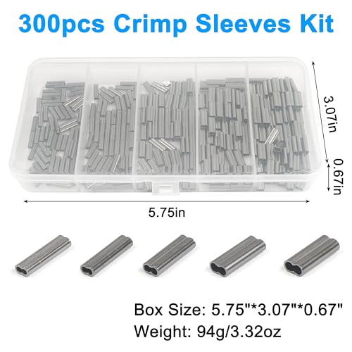 AGOOL Mini Copper Double Barrel Crimp Sleeves Kit - 300pcs/box High Strength Brass Copper Crimping Loop Sleeve Fishing Line Tube Connector Kit, Size 0.8-2.6mm - style: 300pcs(0.8-1.8mm)