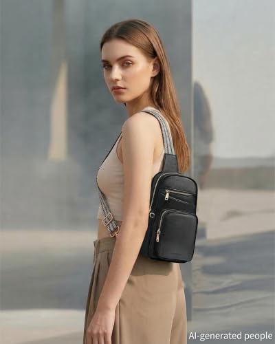 Anti Theft Crossbody Bags for Women RFID Leather Sling Purses,Crossbody Bags Travel Leather Fanny Pack for Women - color: Pure Black