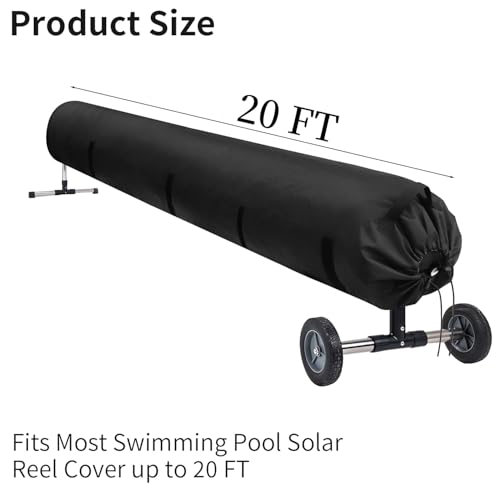 Pool Solar Reel Cover with Adjustable Strap, 420D Waterproof Heavy Duty Solar Blanket Protective Cover for Above Ground and Inground Swimming Pool (Black, 20 Ft) - color: Black, size: 20 FT