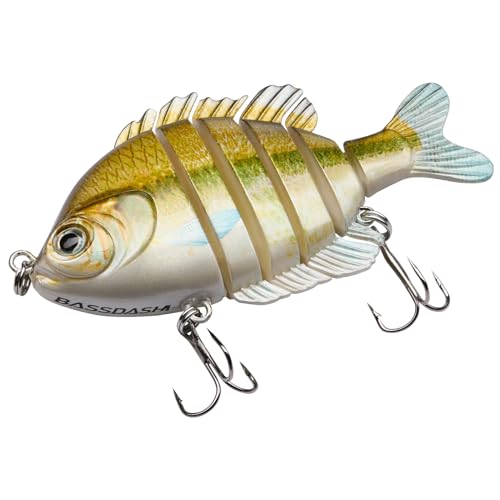 BASSDASH SwimPanfish Multi Jointed Panfish Bluegill Swimbaits Hard Topwater Bass Lures Fishing Lure Crank Saltwater 3.5in/0.85oz - color: Emerald Shiner