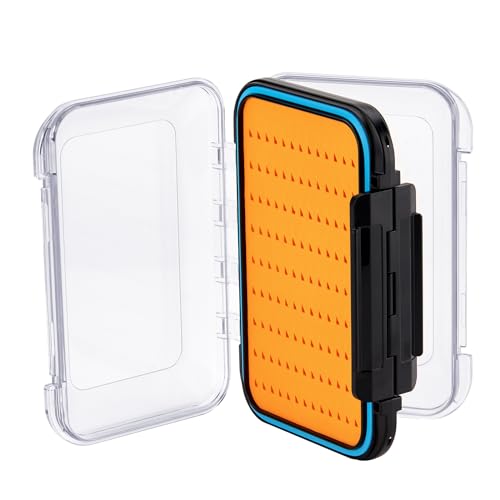 Gonex Fly Boxes for Fly Fishing Jig Boxes Two-Sided Waterproof Lightweight Fly Fishing Box Easy Grip Transparent Lid Fly Fishing Lures Box, 4.1"x 3.0"x 1.2", Orange - color: Orange, Black, Transparent, size: Size A (4.1"x 3.0"x 1.2")