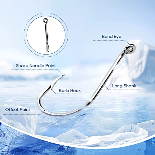 UCEC Octopus Hooks Saltwater Freshwater, Small Fishing Hooks 1000/400/150PCS Barbed Catfish Bend Eye Circle Hook, for Dad Fish Hook Kit Size1/0#1#2#3#4#5#6#7#8#9#10#11#12 - color: 400 Pack Sliver
