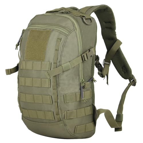 Small Tactical Hiking Backpack, 12L MOLLE Bookbag Daypack for Travel | MOLLE webbing expands carry options;compact,lightweight design fits hiking,school,camping,travel and daily use - color: Green