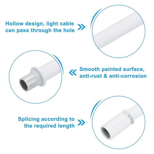 PATIKIL Straight Pipe Lamp Stems Rod Kit, 4Set M10 Carbon Steel 40mm(1.57") Long Double End Thread Rod with Coupling Nuts Sleeve Connector for Table Lamps Chandeliers, White - color: White, size: 40mm(1.57")