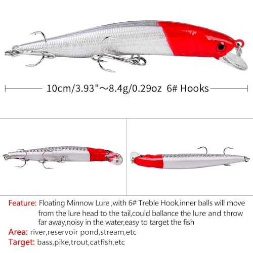 10pcs Fishing Lures - Life-Like Swimbait, Minnow Hard Lure Bass Trout Baits Kit, Topwater Hard Baits Crankbait Swimbait for Saltwater Freshwater