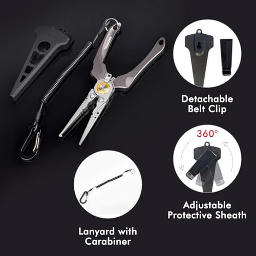 TRUSCEND Easy Use Lockable Fishing Pliers with Tungsten Carbide Cutter, Innovative Ergonomic Handy Handle, Saltwater Corrosion Resistant Teflon Coated Fishing Tool, Light Multi-Function Fishing Gear - color: A4-gray