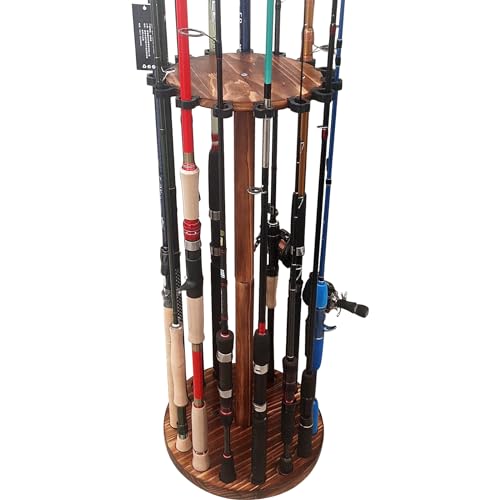 SMMYMGF Fishing Pole Holders for Garage, Wood Rod Holder Rack for 15 Rods | wood freestanding floor stand, with soft clips holds up to 15 rods, space-saving garage & home rod organizer, fishing gift - color: store 15 fishing rods or combos