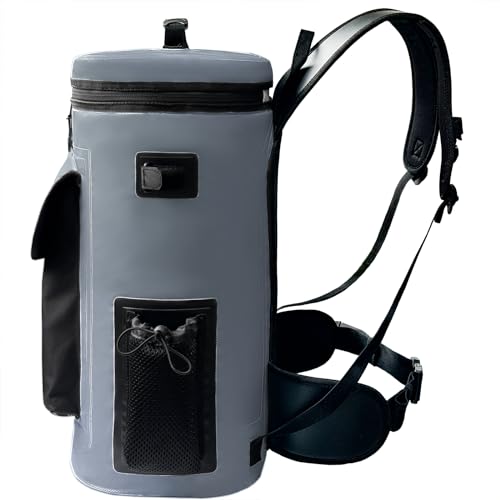 Buffalo Gear Fish Cooler Backpack 32Qt Waterproof Fishing Backpack Cooler Portable Fish Bag, Keep Ice Cold More Than 24 Hours - color: Grey