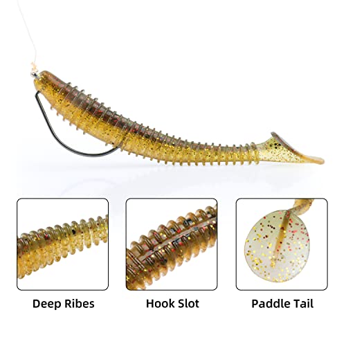 RUNCL Swimbaits Paddle 10/20/30/40PCS, 5/4/3/2 Inchs Paddle Tail, Soft Lure for Trout Crappie Bass, Durable Plastic Bait Swimmer for Saltwater/Freshwater, Fishing Lover's Gift - color: Brown Magic, size: 3in, 30pcs