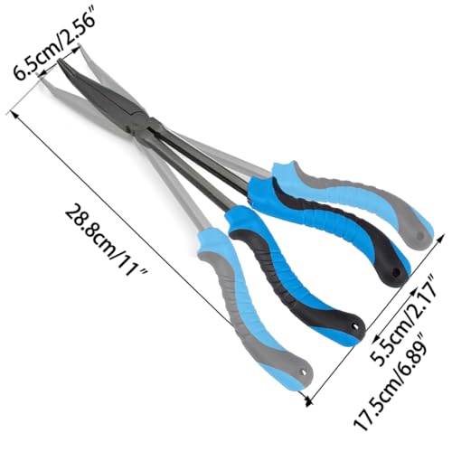 Long Nose Fishing Pliers Hook Remover Tools 11 Inches (Blue Black - Curved Needle Nose Pliers) - color: Blue Black - Curved Needle Nose Pliers