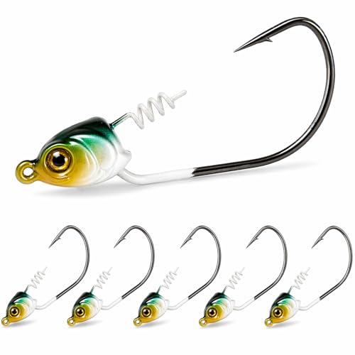 Swimbait Jig Heads for Bass Fishing, Weighted Jig Hooks for Paddle Tail Soft Plastic Lures, 3/16oz 1/4oz 3/8oz 1/2oz High Carbon Steel, Freshwater Saltwater Fishing - color: Green Shad, size: 1/2oz
