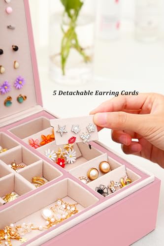 QBestry Girls Jewelry Box Earring Holder Organizer for Girls Earring Organizer Teen Jewelry Box Organizer for Girl Pink jewelry Boxes for Earrings Necklaces Rings Stud Earrings Box Organizers Teens - color: Pink, size: Medium