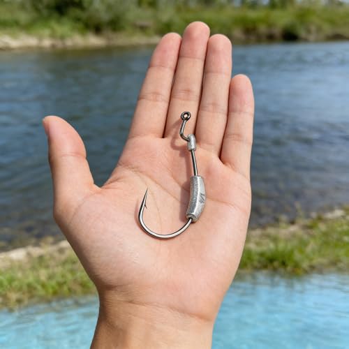 15 Pcs Weighted EWG Worm Hook, Weedless Fishing Swimbait Hooks Bass Fishing Freshwater Saltwater Assorted 1/8oz 3/16 1/4oz - size: 1/8oz-20pcs