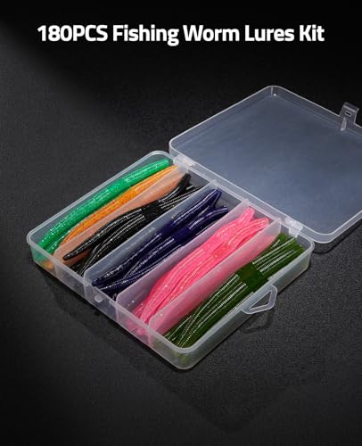 CVLIFE Wacky Worm Kit for Bass Fishing, 48PCS 5.5" Wacky Worm Lures, 100 O-Rings, Wacky Rig Tool, 30 Hooks and Tackle Box, 180PCS Soft Plastic Fishing Lure Kit