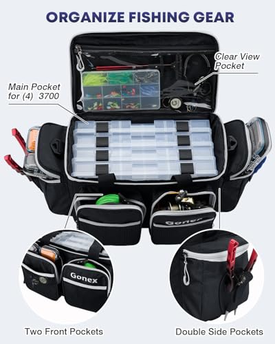 Gonex Fishing Tackle Bag, Water-Resistant Polyester Material Fishing Tackle Storage Bag with Padded Shoulder Strap and Non-Slip Base Suitable for 3600 3700 Tackle Box