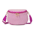Woven Vegan leather Crossbody Bags For Women, Checkered Fashion PU Bum Bag Waist Pack, Travel Sling Purse with Adjustable Strap（Rose) - color: White and Rose