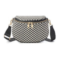 Woven Vegan leather Crossbody Bags For Women, Checkered Fashion PU Bum Bag Waist Pack, Travel Sling Purse with Adjustable Strap（Black) - color: White and Black