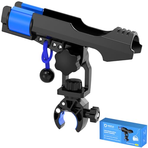 VEXPLO Fishing Rod Holder for Boat, Clamp on Fishing Pole Holders for Boats Fit Round Tube, Secure Rod Holders with Protective Bungee Cords and Sliding Loop for Anglers Gift