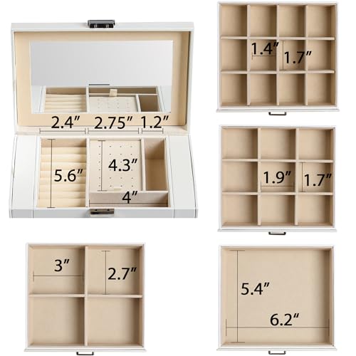 Frebeauty 5-layer Jewelry Box,Faux Leather Jewelry Organizer with 4 Drawers,Jewelry Organizers and Storage with Mirror,Jewelry Holder Organizer for Necklace,Jewerly Boxes for Women Girls(White) - color: Pearl White, size: Medium