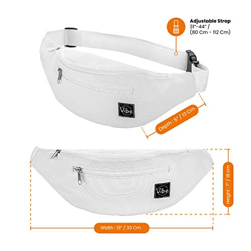 Vibe Festival Gear Rave Fanny Pack for Women Men – Festival, 4 Pockets, Adjustable Strap, Cute Waist Bag, Crossbody Belt Bag, Hiking, Running, Cycling - color: White, size: Fits Most
